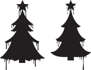 Two dripping christmas tree silhouettes with star toppers