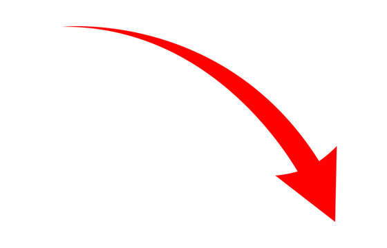 red curved arrow pointing down side indicating financial loss decrease or negative trend