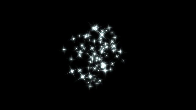 2d glitter stars particles blast animation, stars shine effect, sparkle star glowing animation, blinking light effect on black screen, particle magic tail sparkling glitter star loop animation. 4k