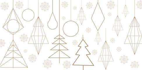 Seamless line art christmas tree ornament patterns background vector