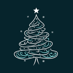 Abstract image of a Christmas tree on a black background, modern, minimalist style,  limited palette, decorative graphic for holiday season