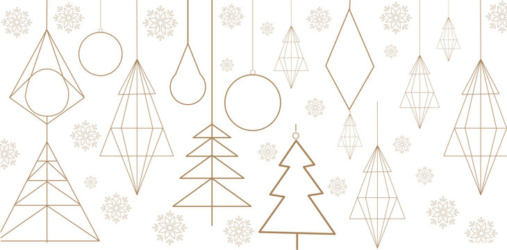 Seamless line art christmas tree ornament patterns background vector