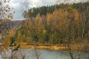 Autumn landscape in late October. Cloudy late autumn.