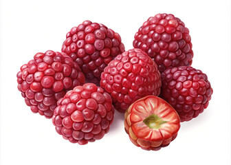 Delicious yumberry fruit group close-up top view isolated against healthy sweet berry