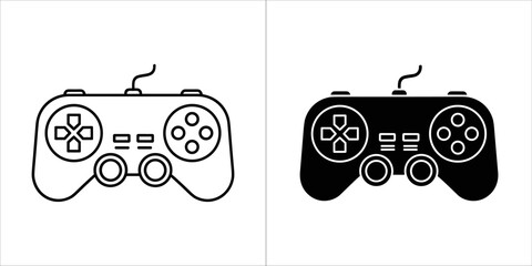 Two game controllers, one in outline and one in solid black © Mst