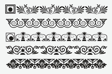 Decorative vector elements set with borders patterns and floral ornaments