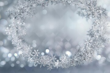 Soft focus winter wonderland background with delicate snowflakes and glowing bokeh lights in a circular pattern