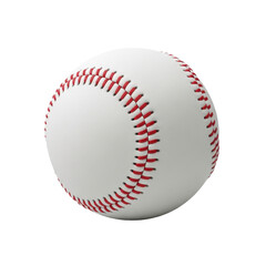 A transparent baseball with intricate red stitching, new and unused, presented on a plain transparent studio-lit background. Concept for product quality