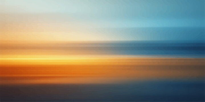 Abstract blurred background of warm orange sunset light blending into cool blue sky and dark horizon