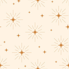 Seamless pattern with stars. Boho art print. Vector illustration. Texture for print.