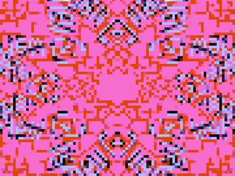 An abstract pixelated geometric kaleidoscope.