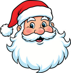Cheerful Santa Claus Vector Headshot Illustration on transparent background - Christmas Cheer