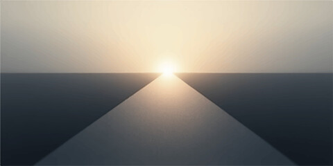 Bright sunlight illuminating a dark path leading towards the horizon
