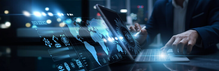 Researchers connected digital data science access to predictive analytics. Machine learning, statistical models, visualization insights, and informed decision-making processes.