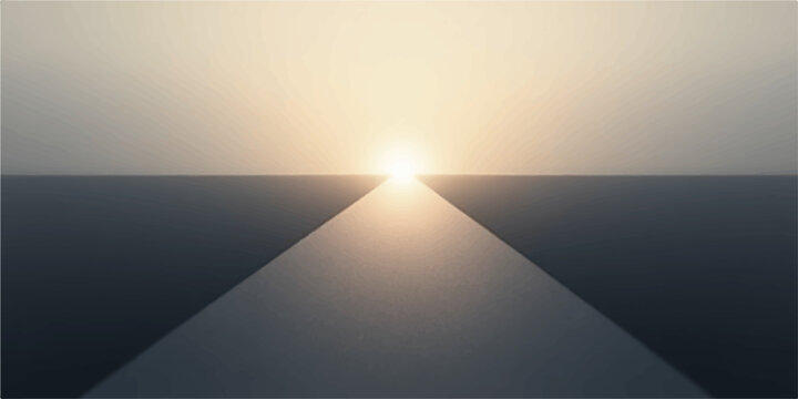 Bright sunlight illuminating a dark path leading towards the horizon