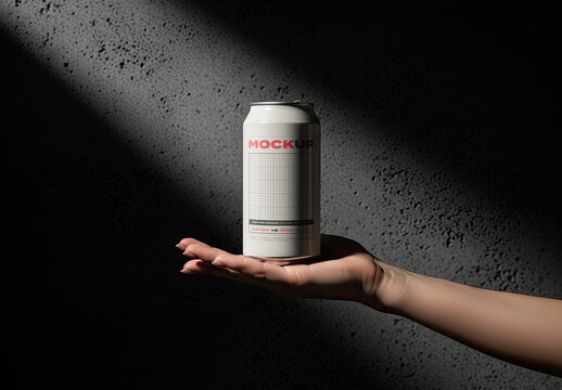Metal Can Hold By Hand Mockup