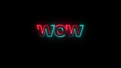 Glowing neon lines wow text animation on black background. Glowing neon lines wow text animation on black background .Seamless loop. neon luxury wow text animation. - Powered by Adobe