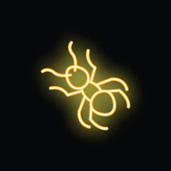 Bright yellow neon light is forming the shape of an ant on a black background