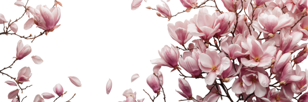 Beautiful branch with magnolia flowers on a transparent background frame - Powered by Adobe