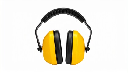Yellow and Black Over-Ear Hearing Protection Earmuffs with Padded Headband on White Background