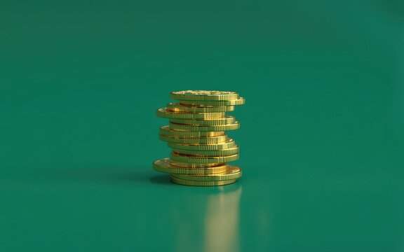 Stack of Gold Coins on a Green Background