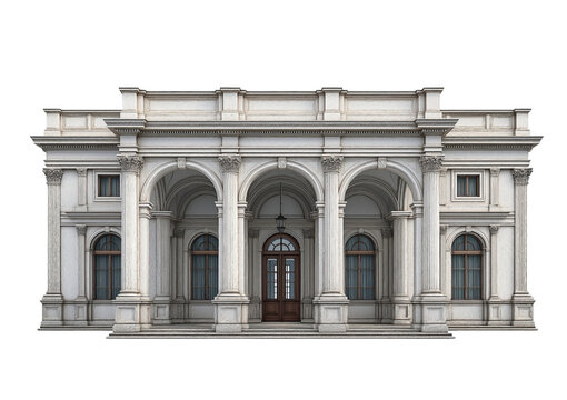 Neoclassical Building Facade with Arches isolated on a transparent background