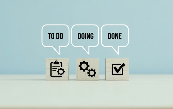 The Process Unveiled: Visualizing a Task Workflow, illustrating the stages of To-Do, Doing, and Done using a checklist and gear icons.