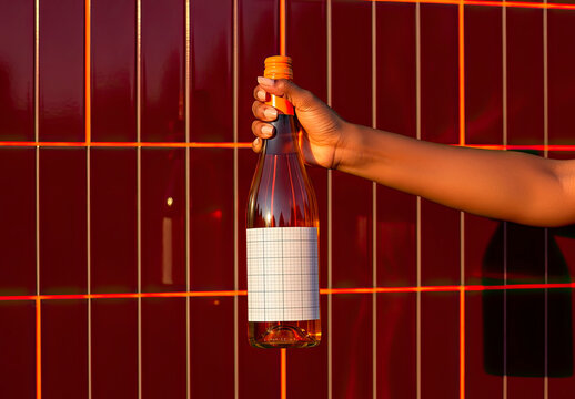 Wine Bottle Label Hold by Hand Mockup