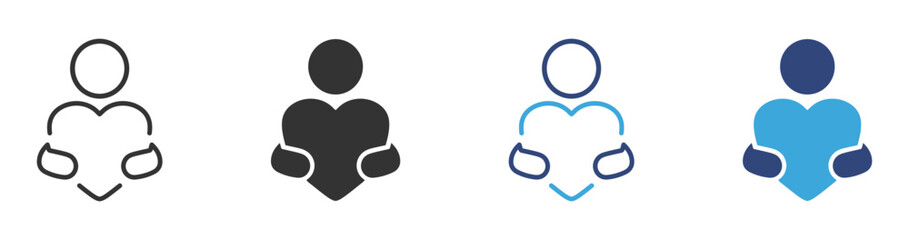 Hugging heart icon set. love and affection symbol. Concept self-love, self-care, compassion. Vector illustration  . 