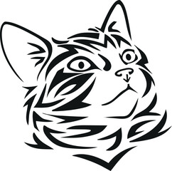Tribal Cat Head Logo – Black and White Abstract Animal Vector Design