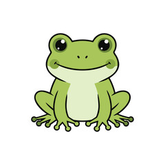 Cute cartoon green frog with big eyes and a happy smile