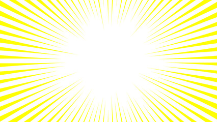 Obraz premium Abstract bright, white background with vivid yellow sunburst rays radiating outward from the center. Dynamic sense of energy, light, and motion And cheerful, optimistic, or comic-style visuals.