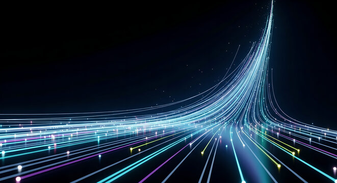 Digital Data Flow Network Connection Blue Light Lines Copy Space - Powered by Adobe