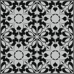 Elegant Black and White Floral Ornament Seamless Vector Pattern Design