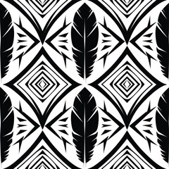 Black and White Tribal Feather Pattern Vector Design