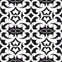 Seamless Abstract Floral Vector Pattern, Black and White Ornamental Geometric Design