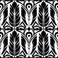 Black and White Tribal Feather Pattern Vector Design