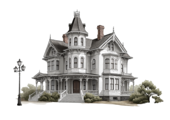 Victorian Style Haunted House isolated on a transparent background