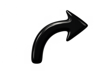Black glossy 3d arrow icon pointing forward and curving upwards, indicating a response or undo action