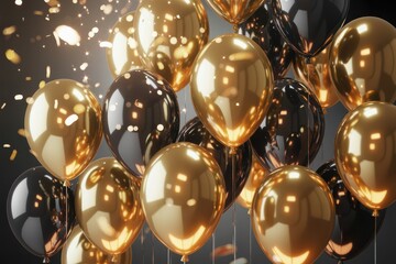 Obraz premium Bunch Golden Black Balloons Celebration Party Decorations