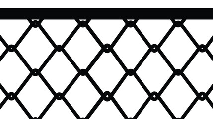 Fototapeta premium Vector illustration of a seamless chain-link fence pattern. Thick black lines form a diamond mesh against a white background, with a solid black top border. Represents security, barrier, or boundary.