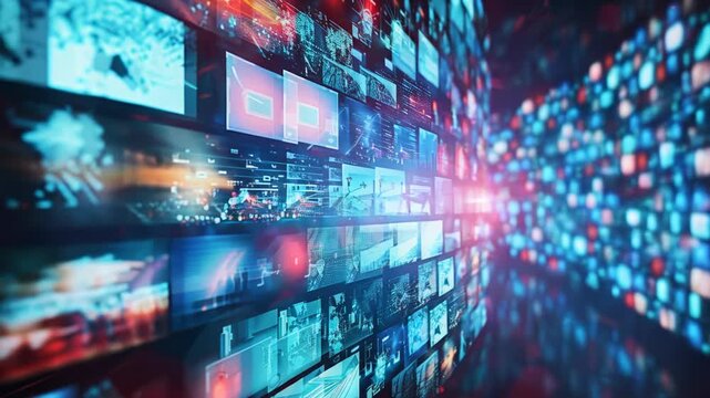 Digital contents concept. Social networking service. Streaming video. NFT. Non-fungible token. Wide angle visual for banners or advertisements.