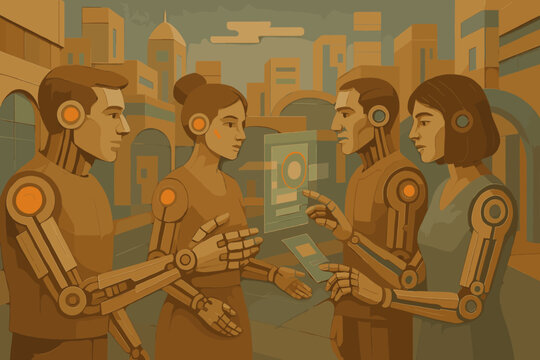 Arms geometric icon cybernetic workforce vintage fusion vector art no futurism chrome