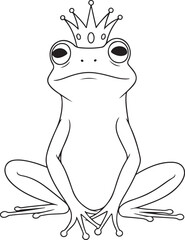 Coloring book page for kids. Frog princess Sketch outline . Childrens education. Vector illustration