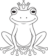 Coloring book page for kids. Frog princess Sketch outline . Childrens education. Vector illustration