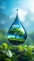 Water Drop Reflecting Nature - A Symbol of Environmental Purity.