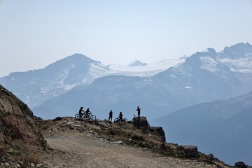Mountain bikers at the mountain peak