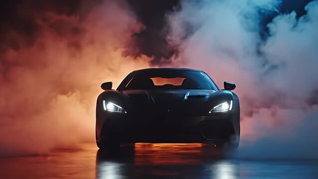 The enigmatic silhouette of a futuristic supercar in a haze of vibrant color