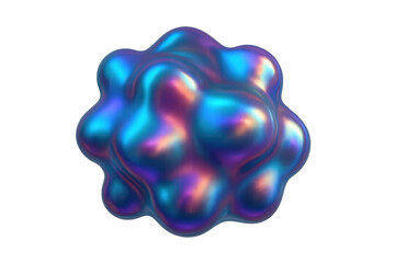 Iridescent liquid blob displaying vibrant metallic texture, an abstract 3d fluid shape on transparent background
