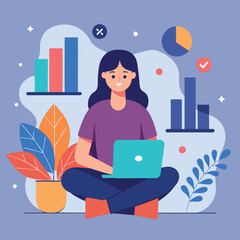 Business people working on laptops in office cartoon illustration